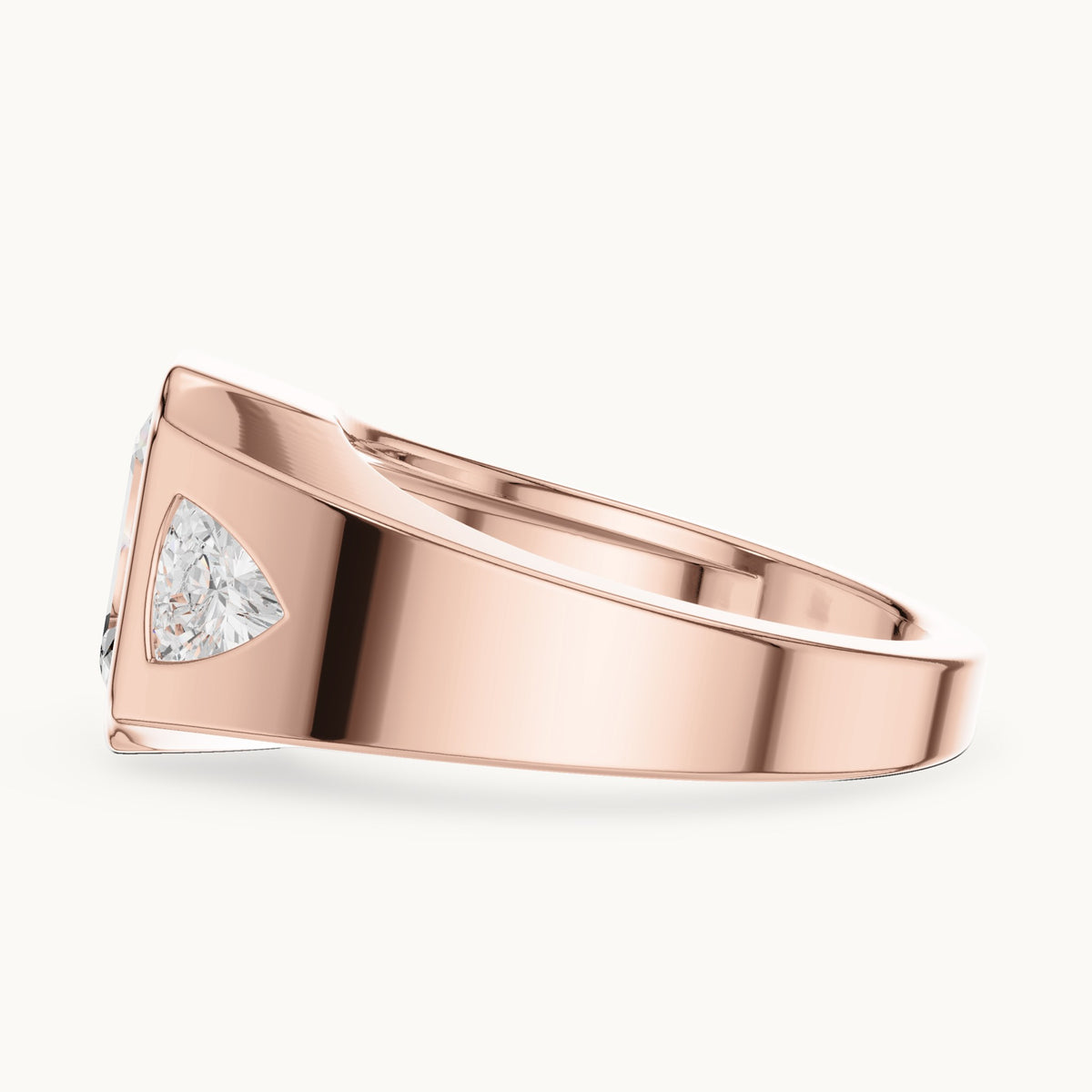 Emerald-cut and trillion lab-grown diamond bezel signet ring with trillion accents in rose gold, 2.52 CT TW, view 3