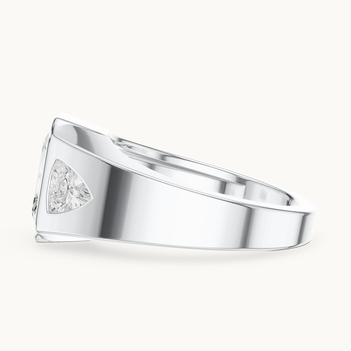 Emerald-cut and trillion lab-grown diamond bezel signet ring with trillion accents in white gold, 2.52 CT TW, view 3
