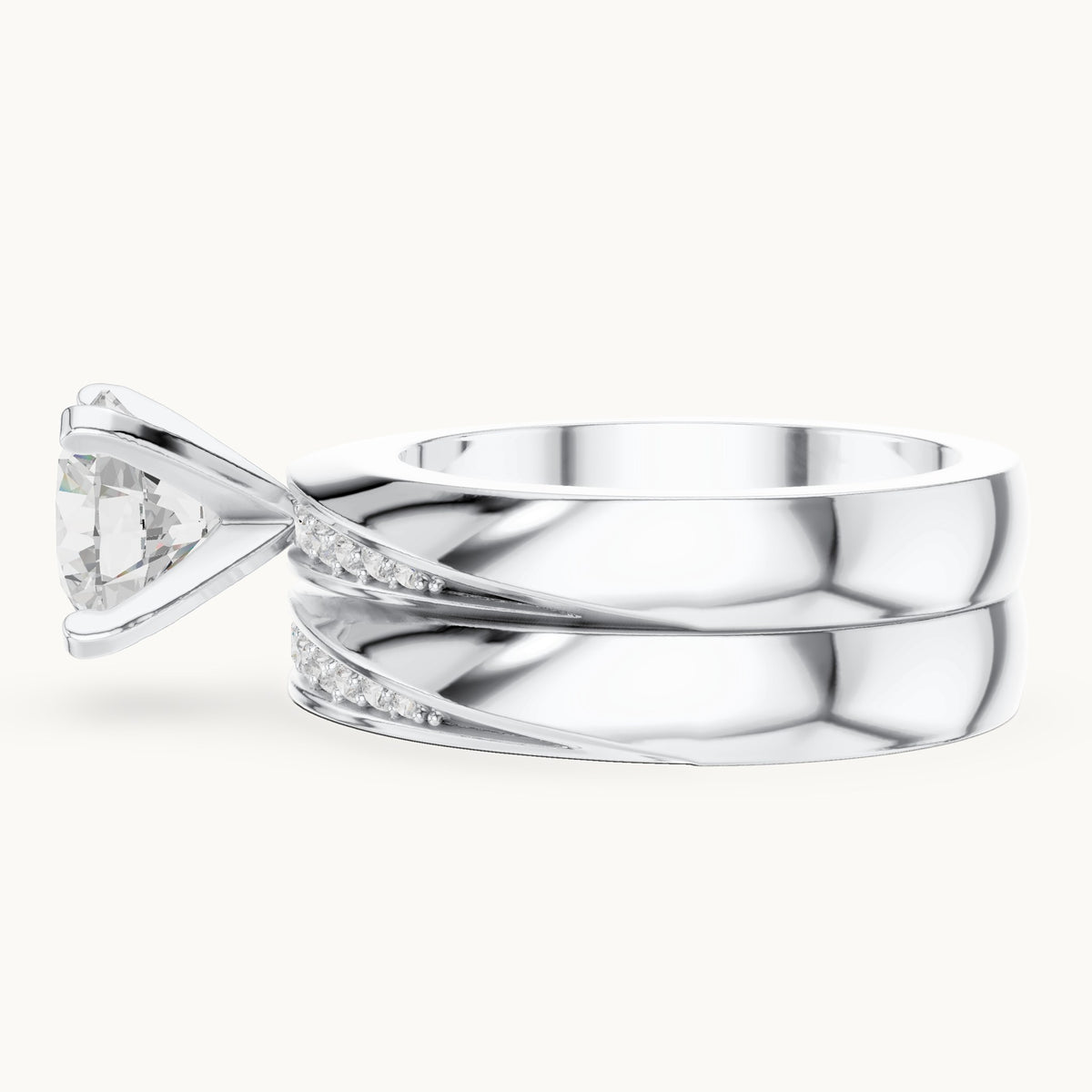 Round lab-grown diamond wide double band engagement ring in white gold, 1.749 CT TW, view 3