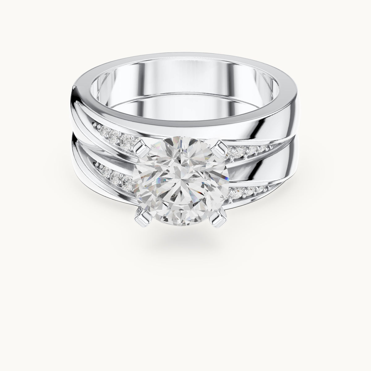Round lab-grown diamond wide double band engagement ring in white gold, 1.749 CT TW, view 4