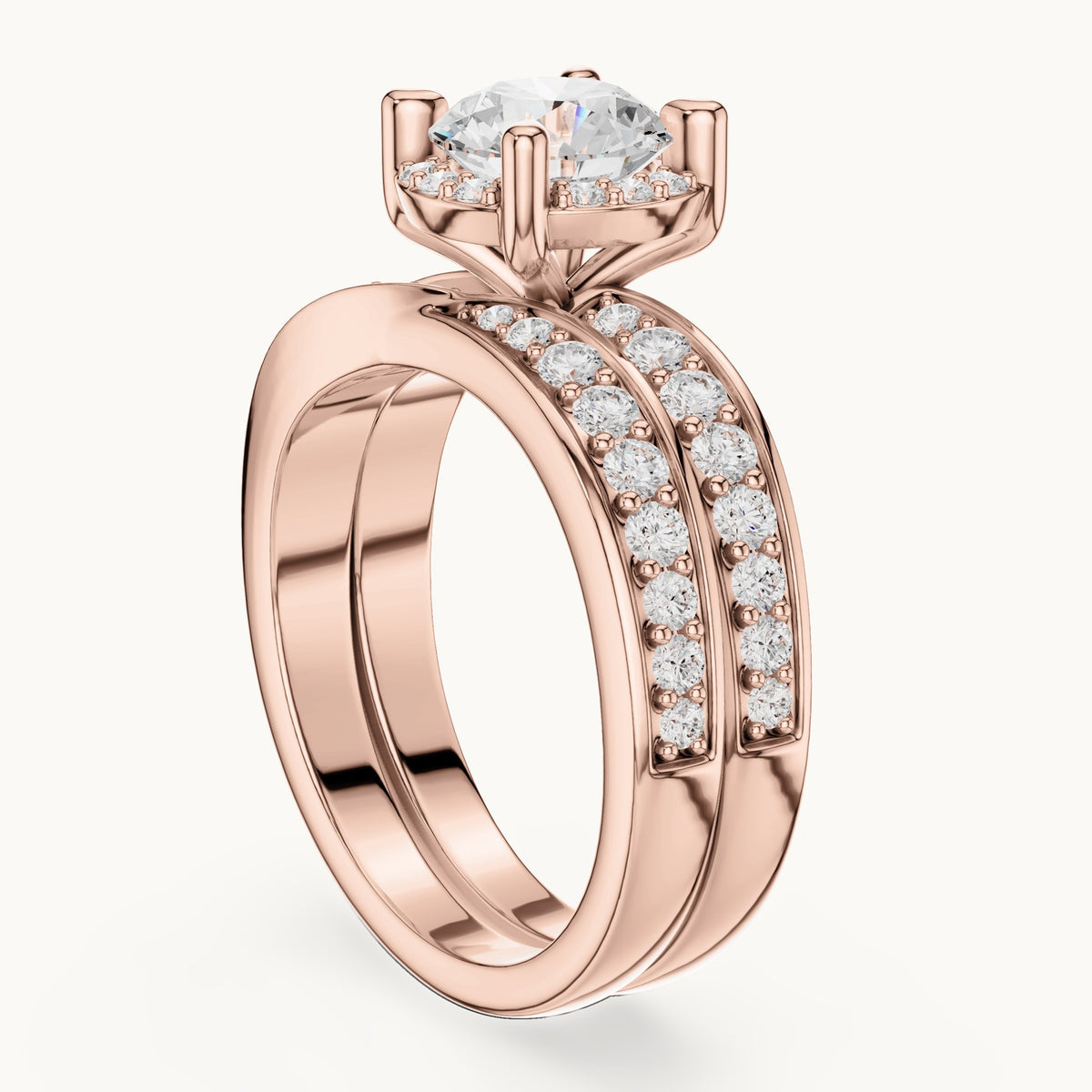Round lab-grown diamond channel-set double band engagement ring in rose gold, 1.626 CT TW, view 1