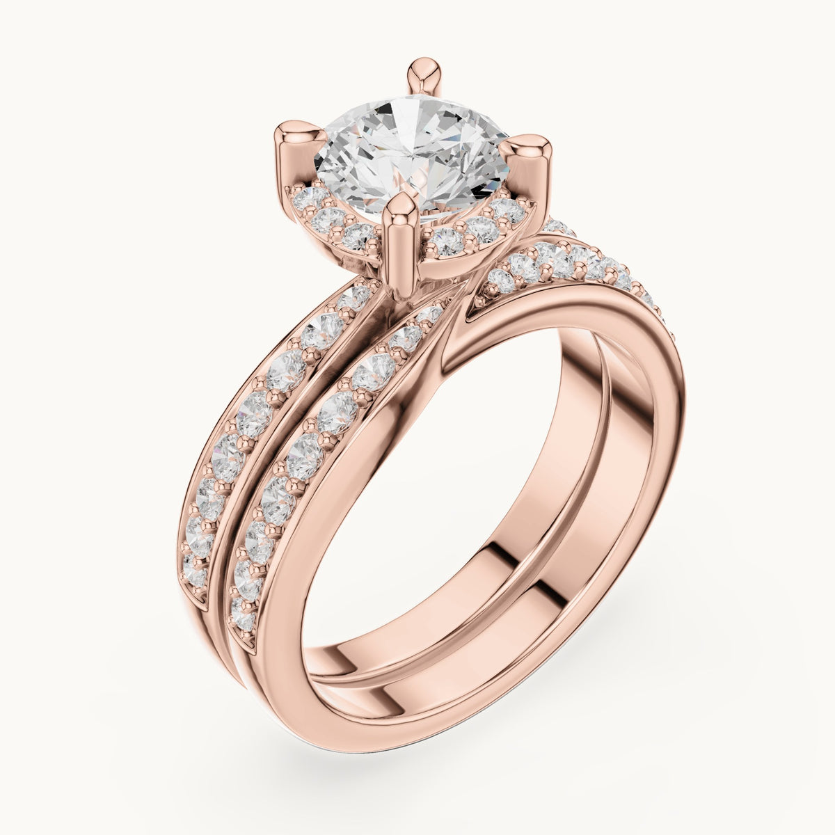 Round lab-grown diamond channel-set double band engagement ring in rose gold, 1.626 CT TW, view 2