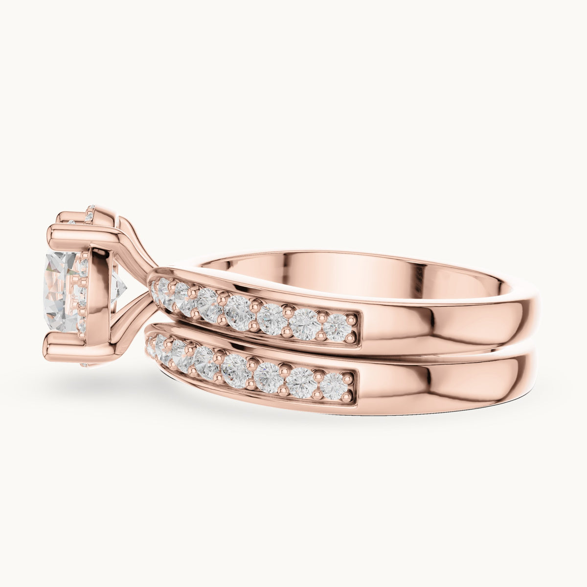 Round lab-grown diamond channel-set double band engagement ring in rose gold, 1.626 CT TW, view 3