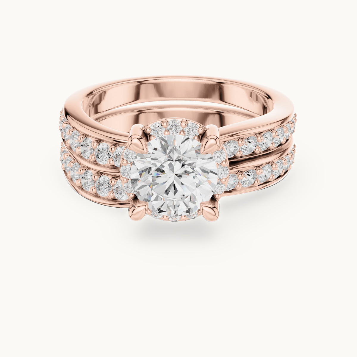 Round lab-grown diamond channel-set double band engagement ring in rose gold, 1.626 CT TW, view 4