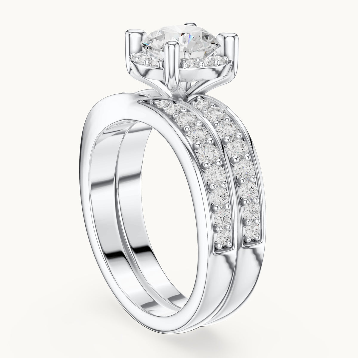 Round lab-grown diamond channel-set double band engagement ring in white gold, 1.626 CT TW, view 1