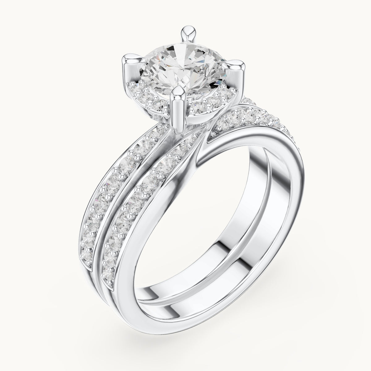 Round lab-grown diamond channel-set double band engagement ring in white gold, 1.626 CT TW, view 2