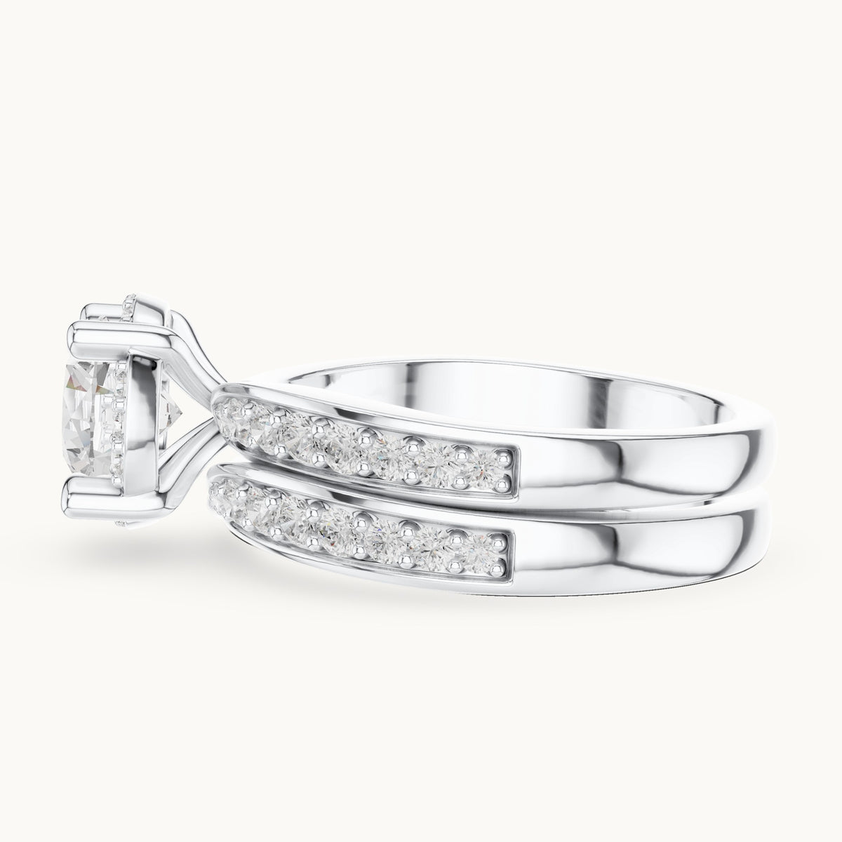 Round lab-grown diamond channel-set double band engagement ring in white gold, 1.626 CT TW, view 3