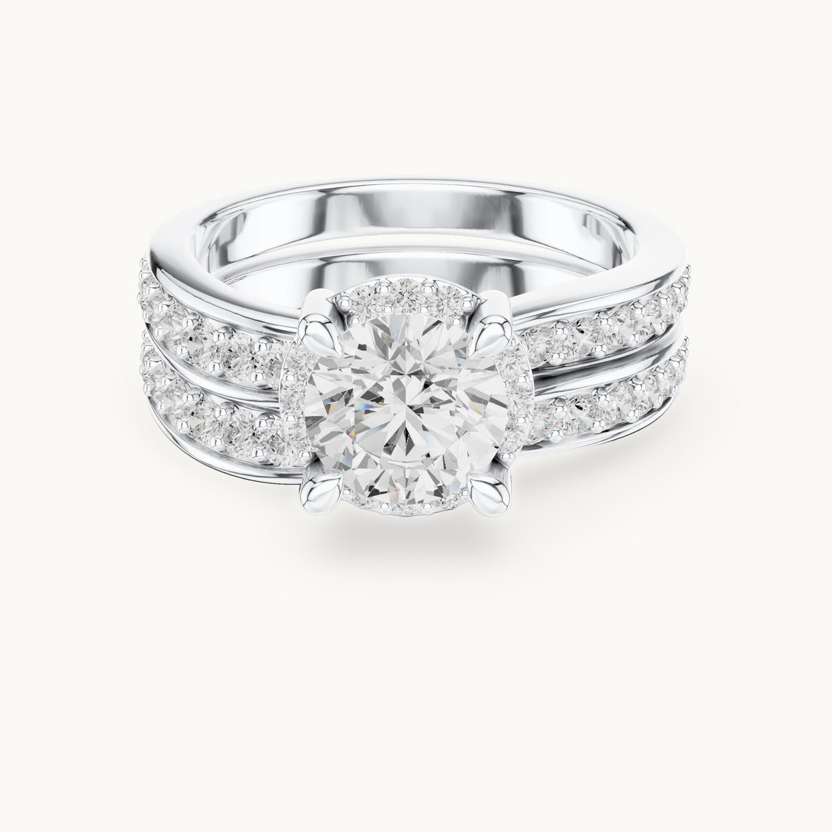 Round lab-grown diamond channel-set double band engagement ring in white gold, 1.626 CT TW, view 4