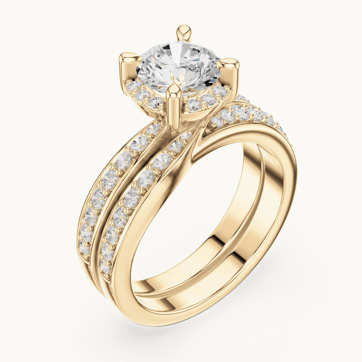 Round lab-grown diamond channel-set double band engagement ring in yellow gold, 1.626 CT TW, view 2