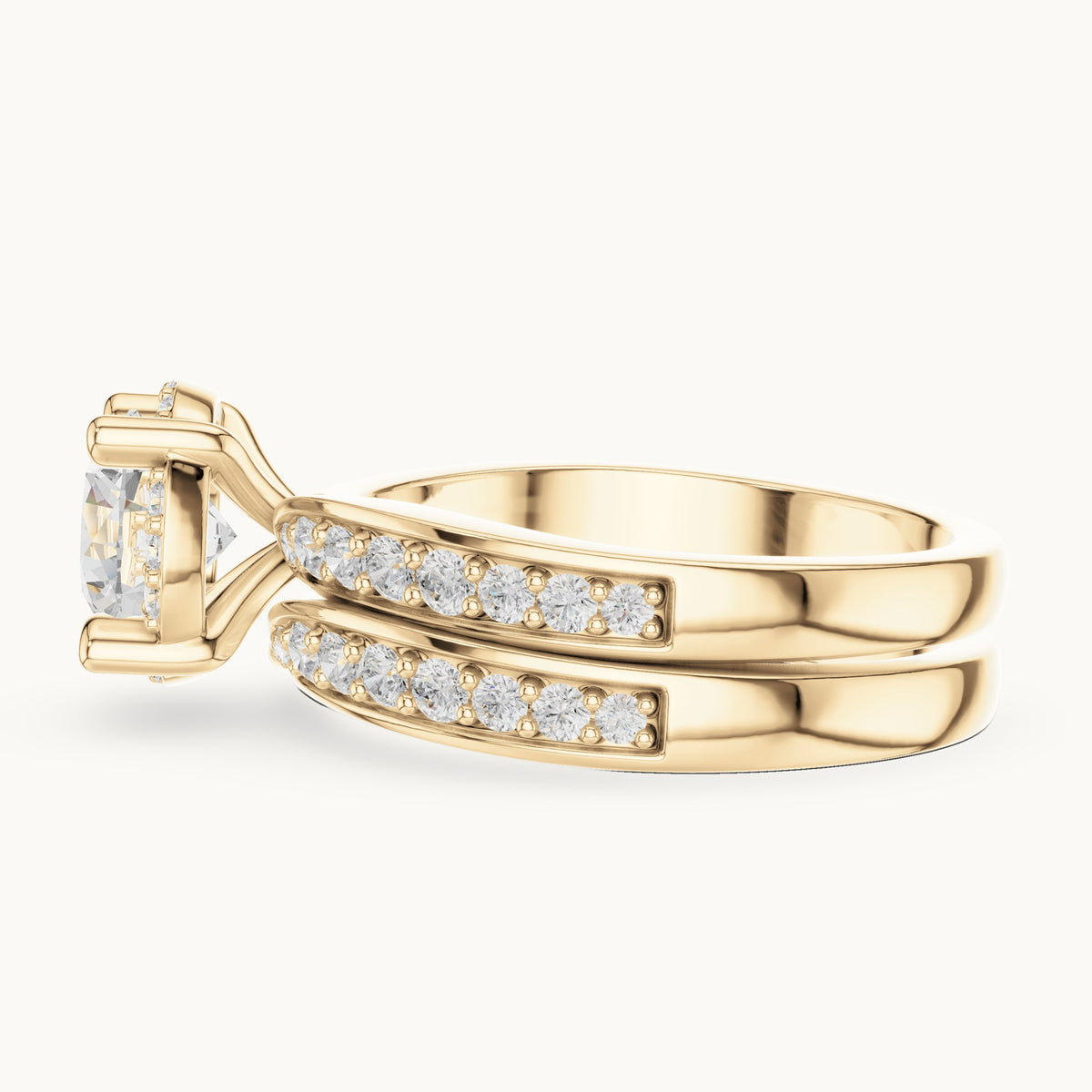 Round lab-grown diamond channel-set double band engagement ring in yellow gold, 1.626 CT TW, view 3