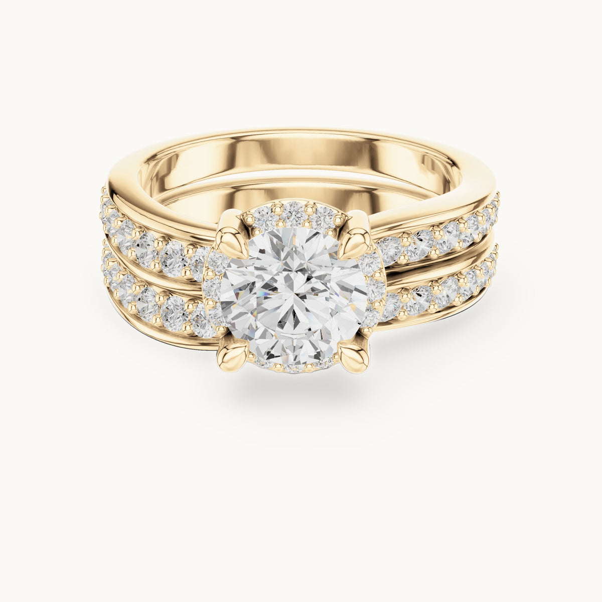 Round lab-grown diamond channel-set double band engagement ring in yellow gold, 1.626 CT TW, view 4
