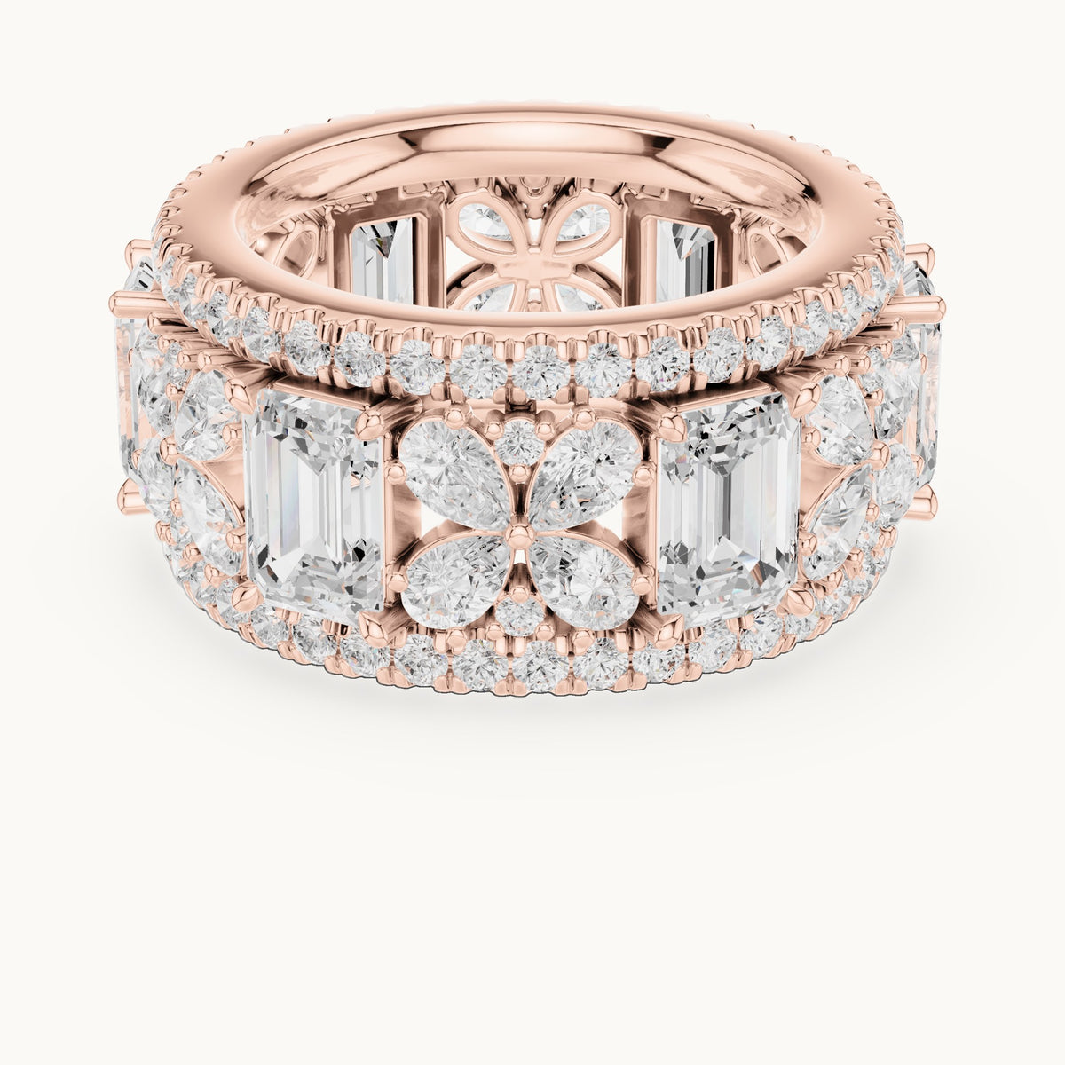 Emerald-cut, pear and round lab-grown diamond statement full eternity band in rose gold, 8.568 CT TW, view 4