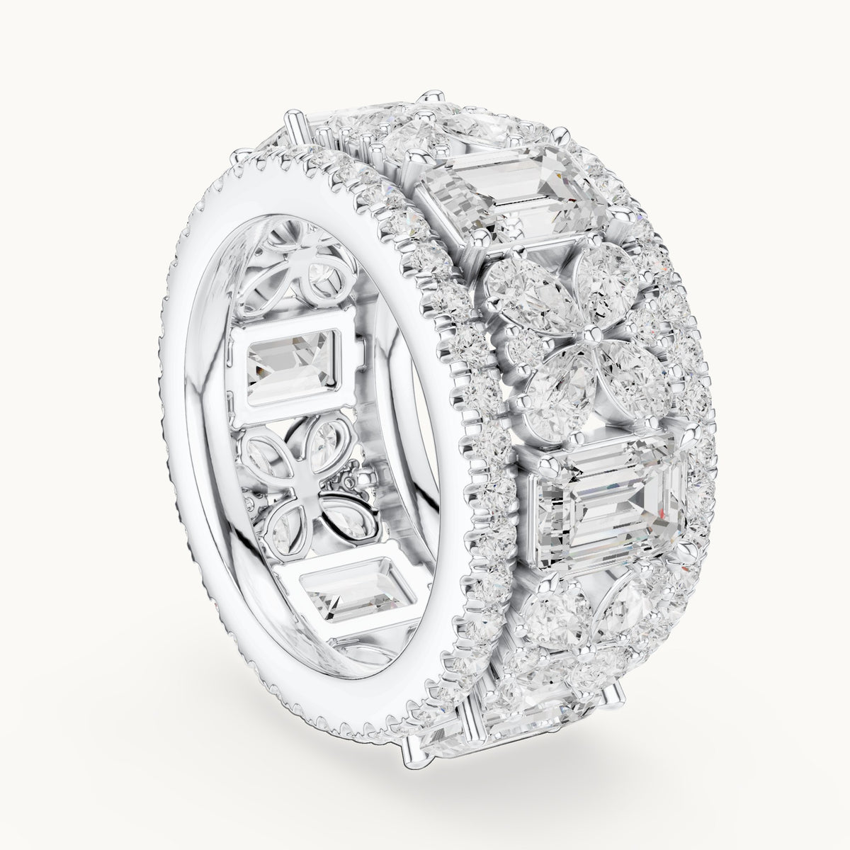 Emerald-cut, pear and round lab-grown diamond statement full eternity band in white gold, 8.568 CT TW, view 1