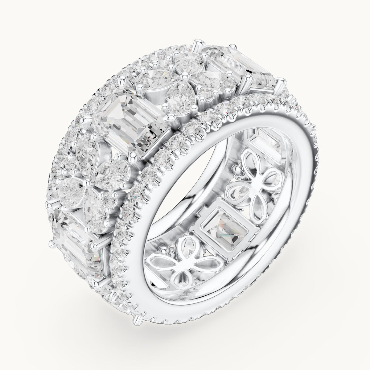 Emerald-cut, pear and round lab-grown diamond statement full eternity band in white gold, 8.568 CT TW, view 2