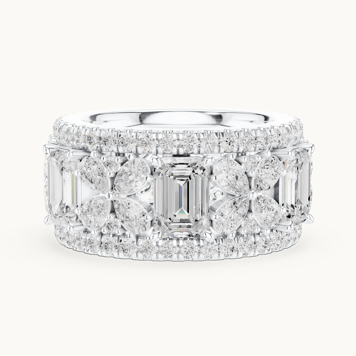 Emerald-cut, pear and round lab-grown diamond statement full eternity band in white gold, 8.568 CT TW, view 3