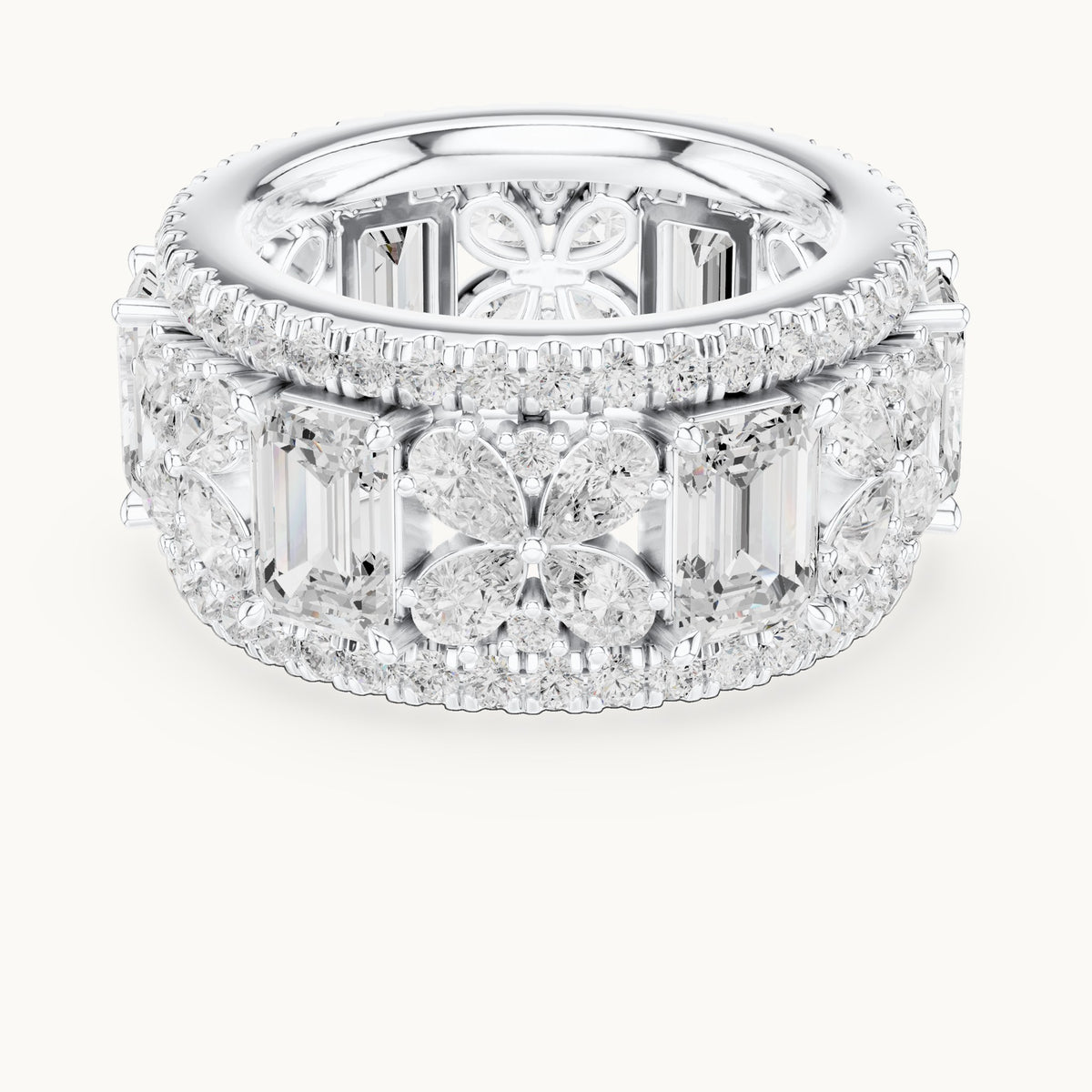 Emerald-cut, pear and round lab-grown diamond statement full eternity band in white gold, 8.568 CT TW, view 4