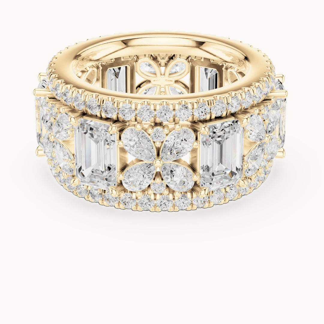 Emerald-cut, pear and round lab-grown diamond statement full eternity band in yellow gold, 8.568 CT TW, view 4
