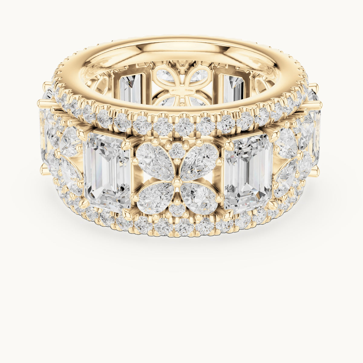 Emerald-cut, pear and round lab-grown diamond statement full eternity band in yellow gold, 8.568 CT TW, view 4