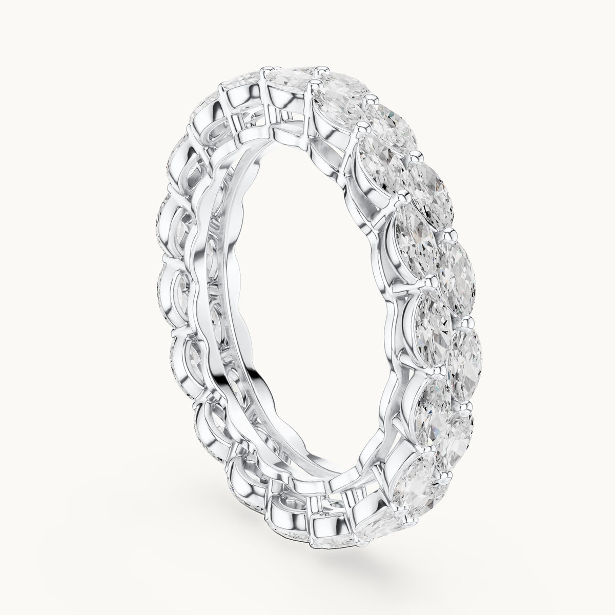 Marquise lab-grown diamond two-row full eternity band in white gold, 1.768 CT TW, view 1