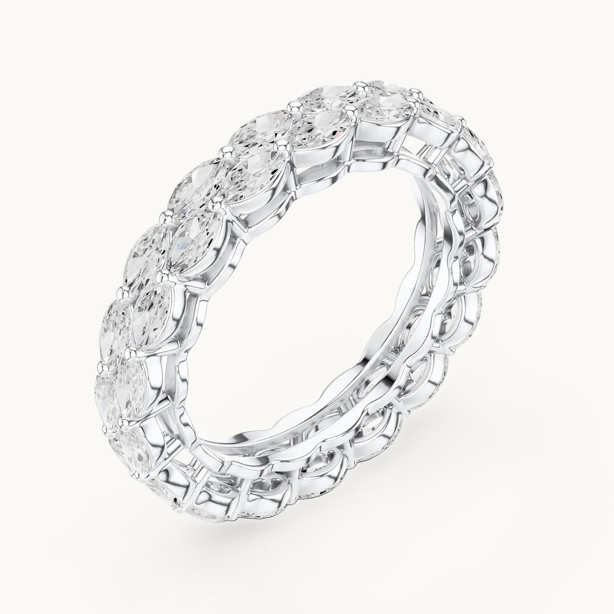 Marquise lab-grown diamond two-row full eternity band in white gold, 1.768 CT TW, view 2