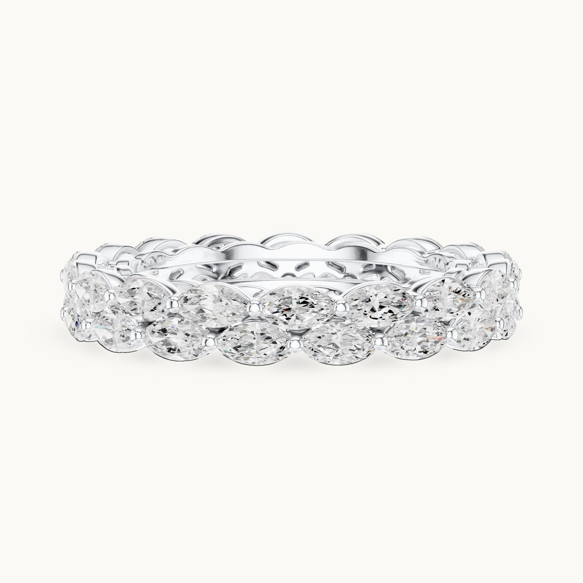 Marquise lab-grown diamond two-row full eternity band in white gold, 1.768 CT TW, view 3
