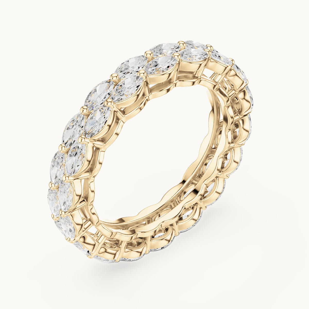 Marquise lab-grown diamond two-row full eternity band in yellow gold, 1.768 CT TW, view 2