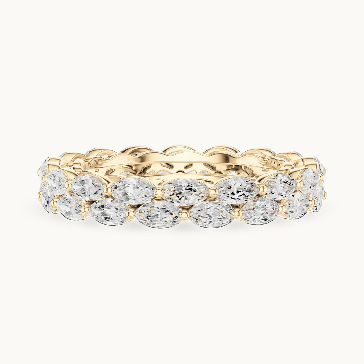 Marquise lab-grown diamond two-row full eternity band in yellow gold, 1.768 CT TW, view 3