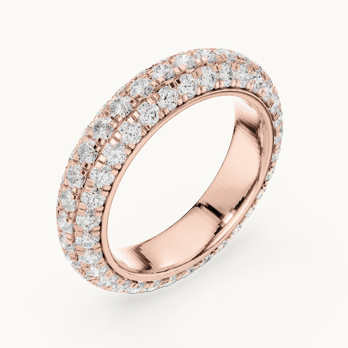Round lab-grown diamond pavé dome full eternity band in rose gold, 3.04 CT TW, view 2