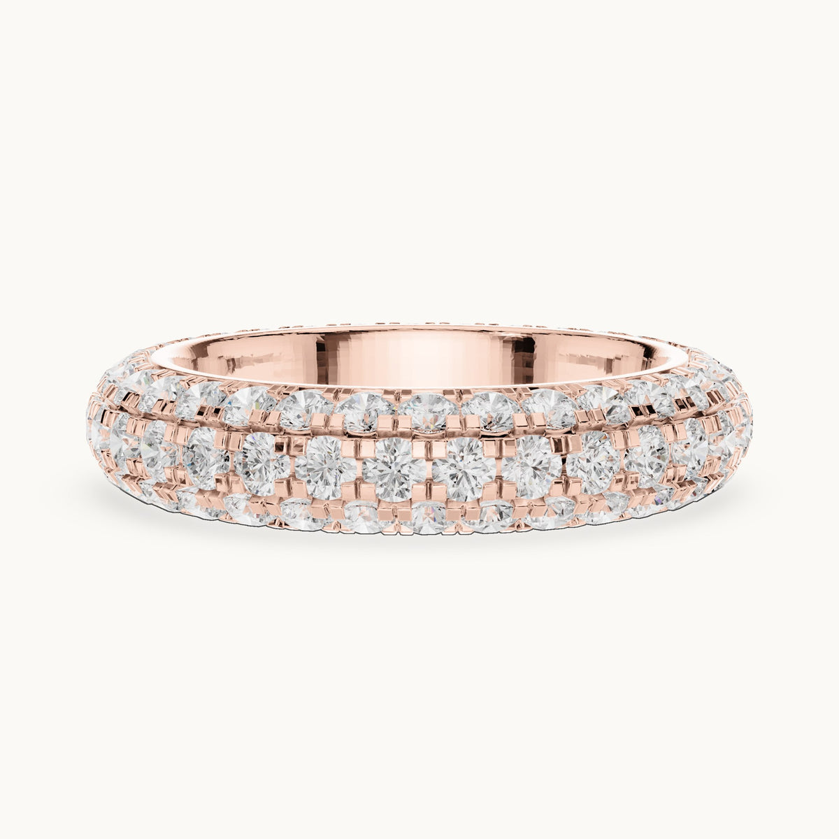 Round lab-grown diamond pavé dome full eternity band in rose gold, 3.04 CT TW, view 3