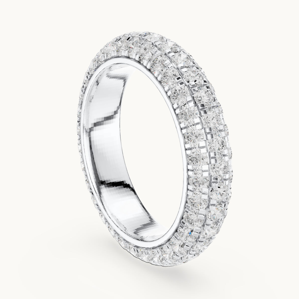 Round lab-grown diamond pavé dome full eternity band in white gold, 3.04 CT TW, view 1