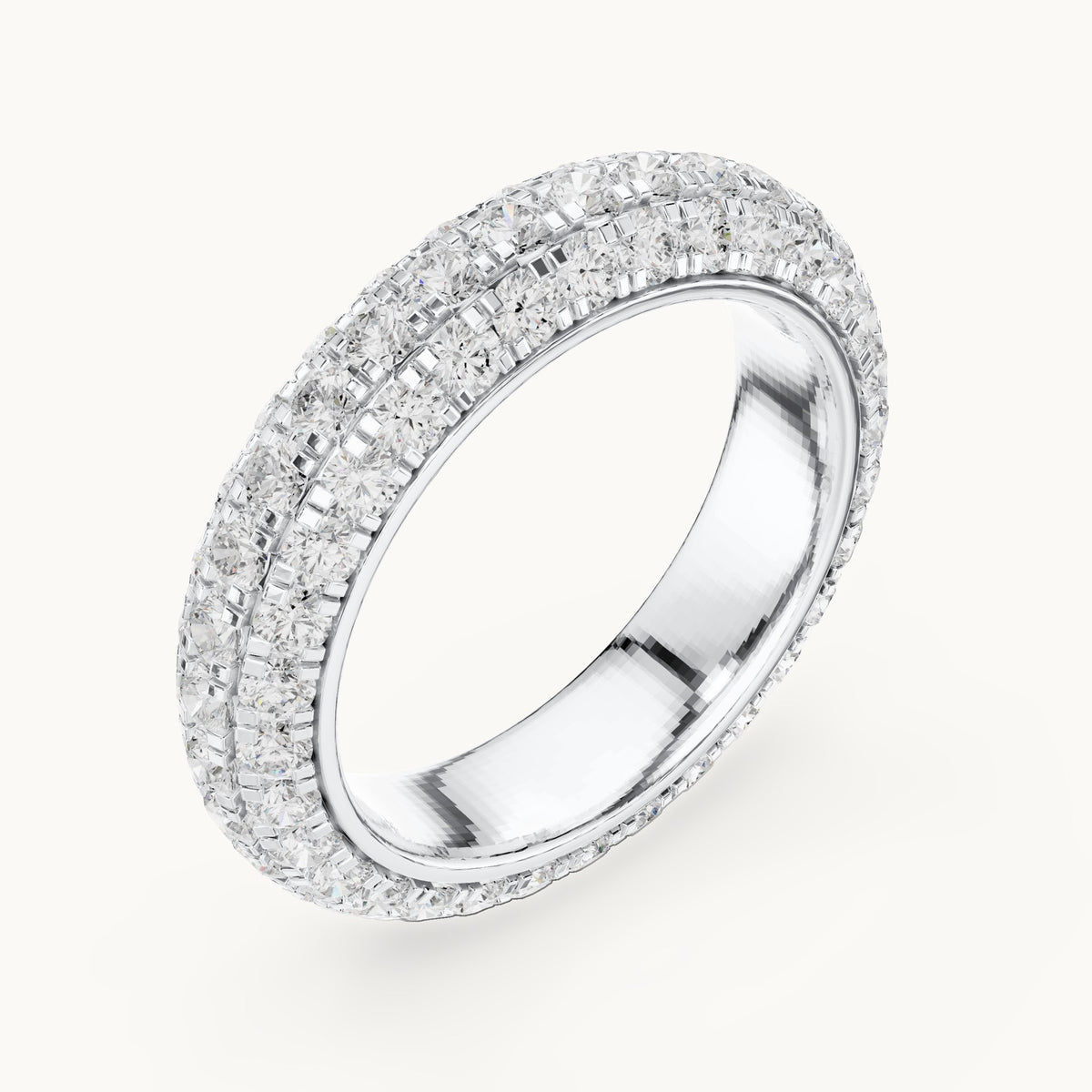 Round lab-grown diamond pavé dome full eternity band in white gold, 3.04 CT TW, view 2