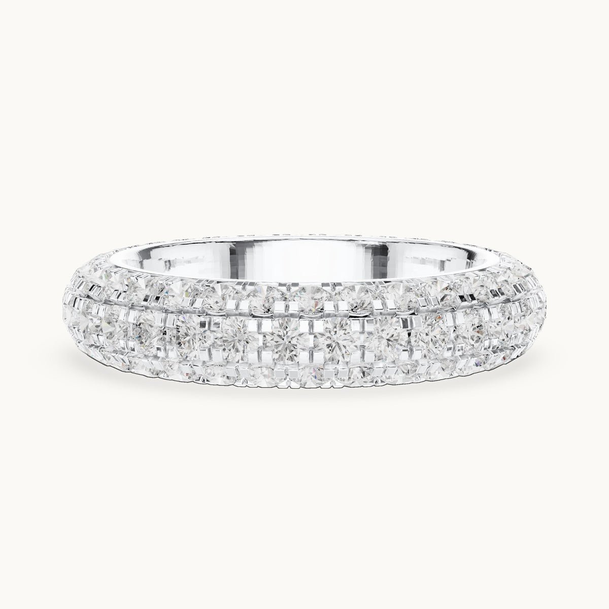 Round lab-grown diamond pavé dome full eternity band in white gold, 3.04 CT TW, view 3
