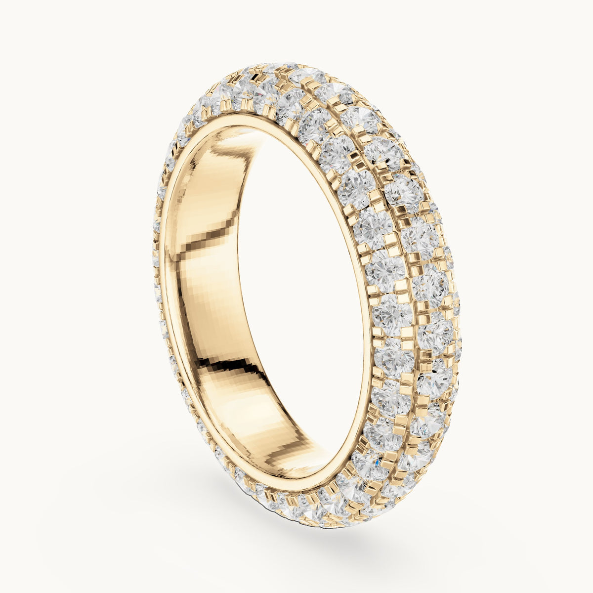 Round lab-grown diamond pavé dome full eternity band in yellow gold, 3.04 CT TW, view 1