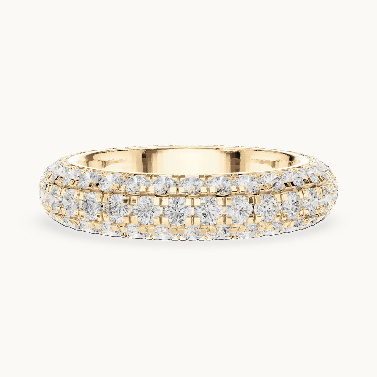 Round lab-grown diamond pavé dome full eternity band in yellow gold, 3.04 CT TW, view 3