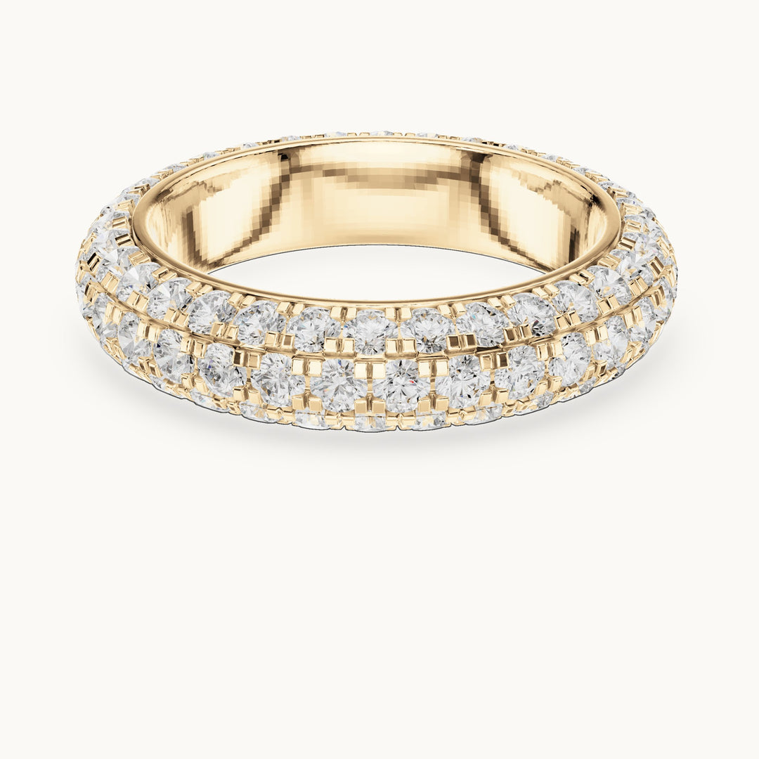 Round lab-grown diamond pavé dome full eternity band in yellow gold, 3.04 CT TW, view 4