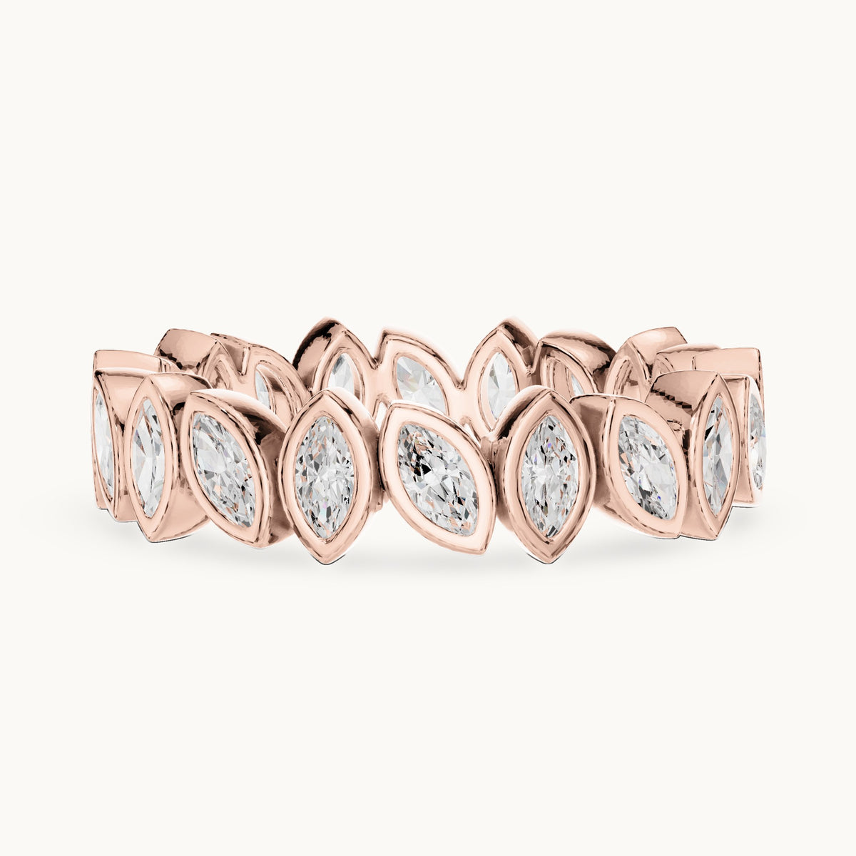 Marquise lab-grown diamond bezel-set full eternity band in rose gold, 1.04 CT TW, view 3