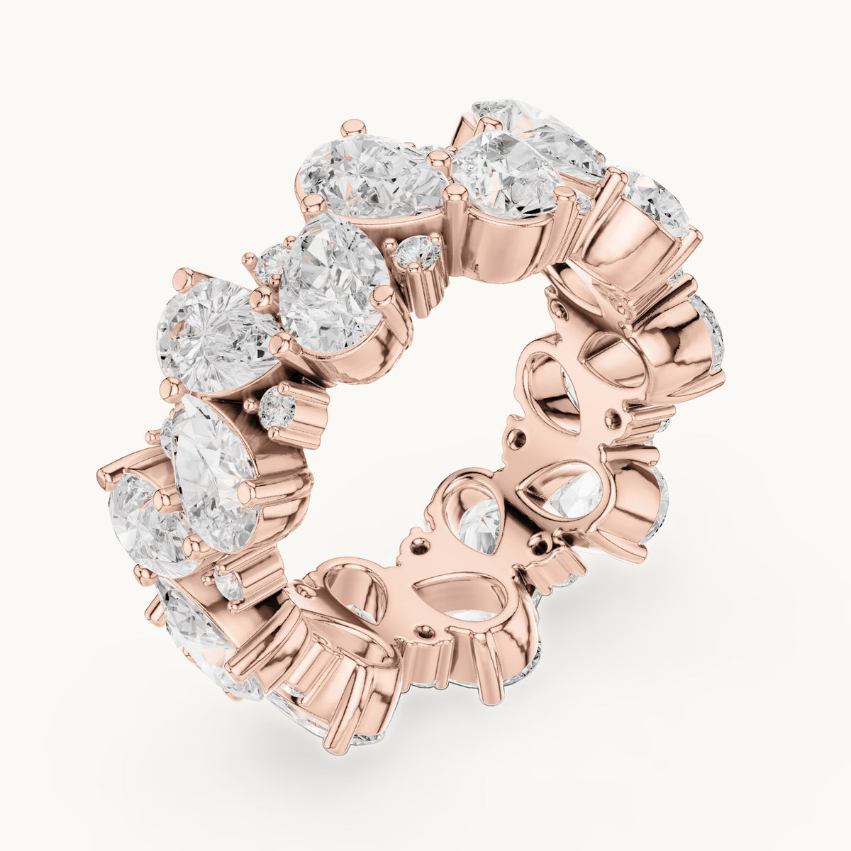 Pear and round lab-grown diamond double-row cluster full eternity band in rose gold, 6.93 CT TW, view 2