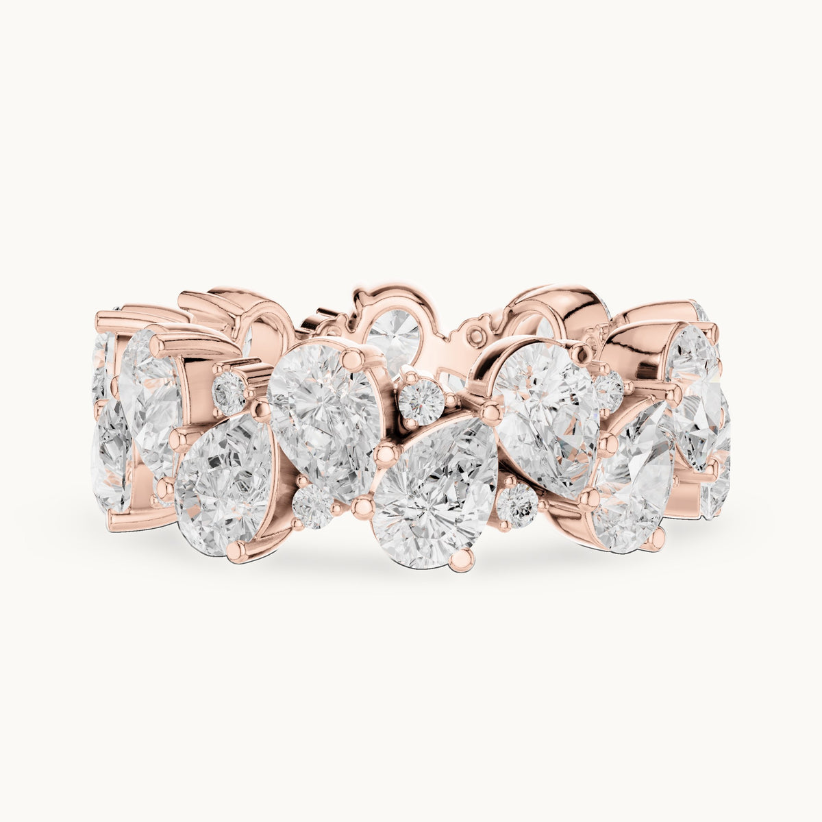 Pear and round lab-grown diamond double-row cluster full eternity band in rose gold, 6.93 CT TW, view 3
