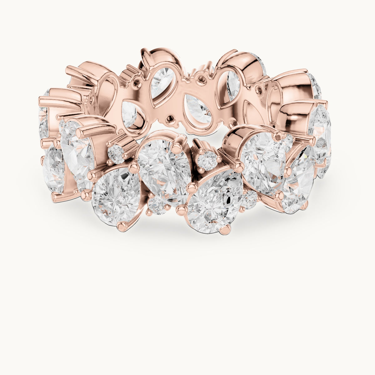 Pear and round lab-grown diamond double-row cluster full eternity band in rose gold, 6.93 CT TW, view 4