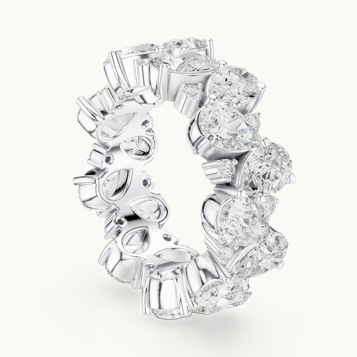 Pear and round lab-grown diamond double-row cluster full eternity band in white gold, 6.93 CT TW, view 1