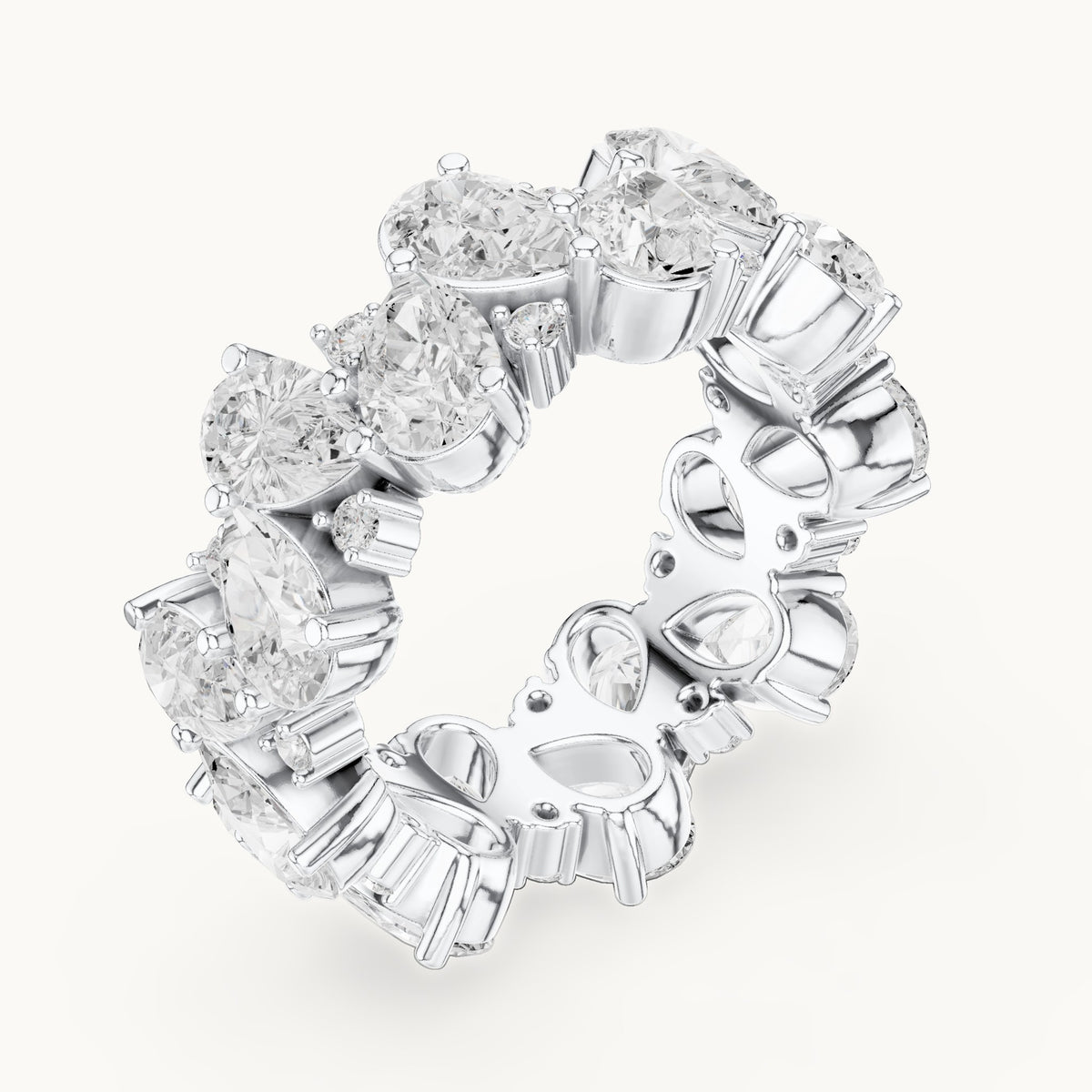 Pear and round lab-grown diamond double-row cluster full eternity band in white gold, 6.93 CT TW, view 2
