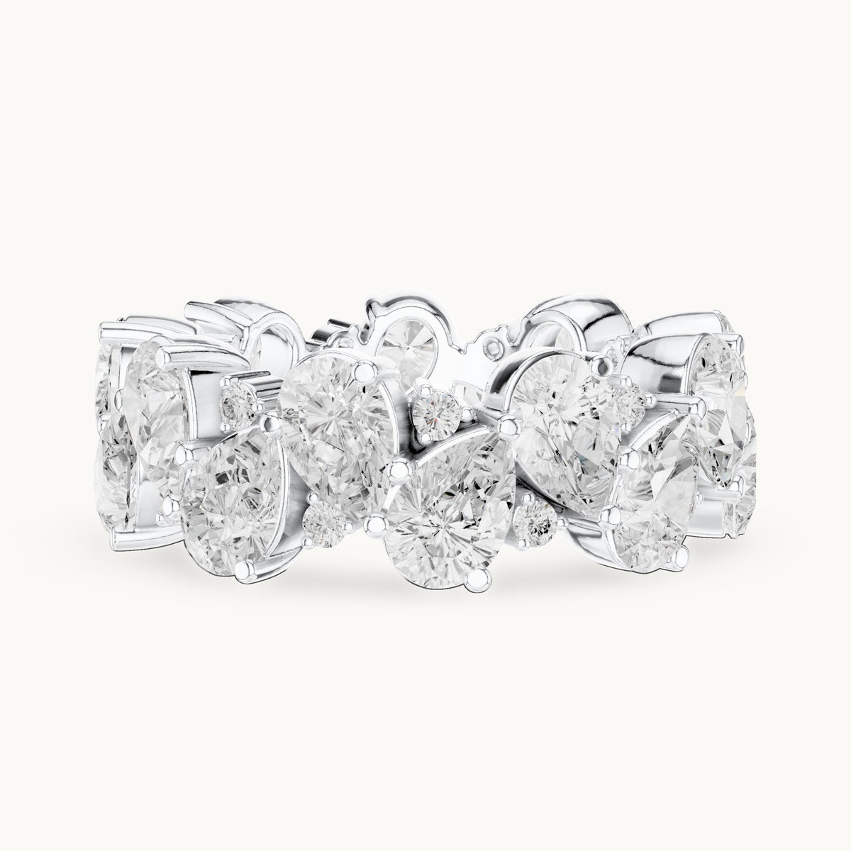 Pear and round lab-grown diamond double-row cluster full eternity band in white gold, 6.93 CT TW, view 3