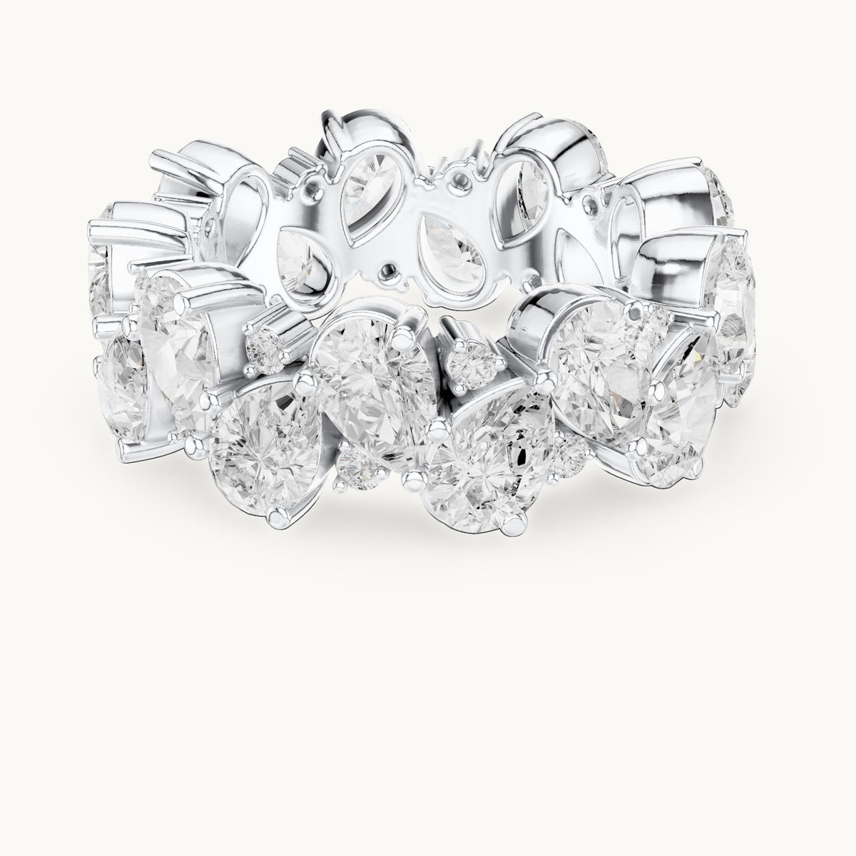 Pear and round lab-grown diamond double-row cluster full eternity band in white gold, 6.93 CT TW, view 4