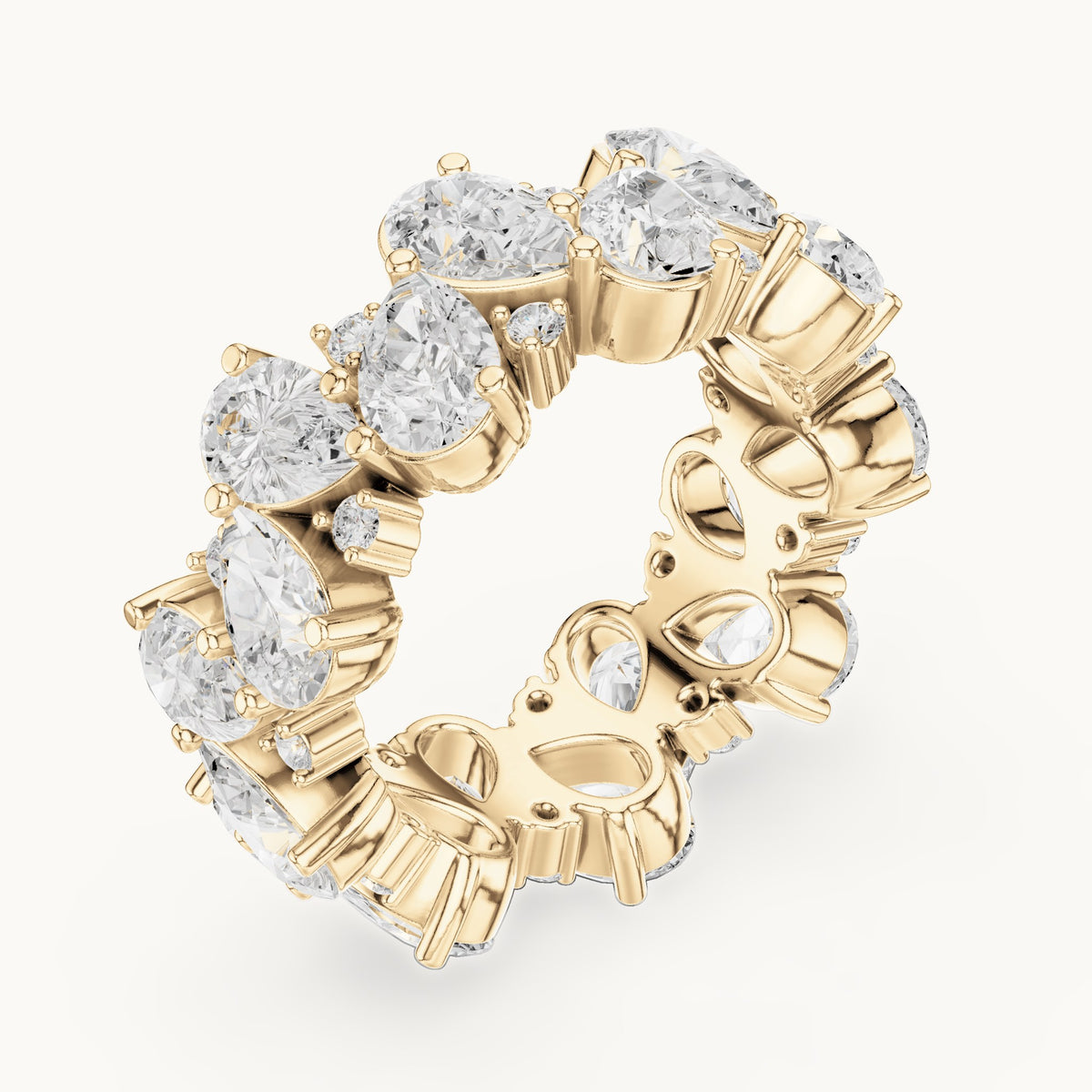 Pear and round lab-grown diamond double-row cluster full eternity band in yellow gold, 6.93 CT TW, view 2