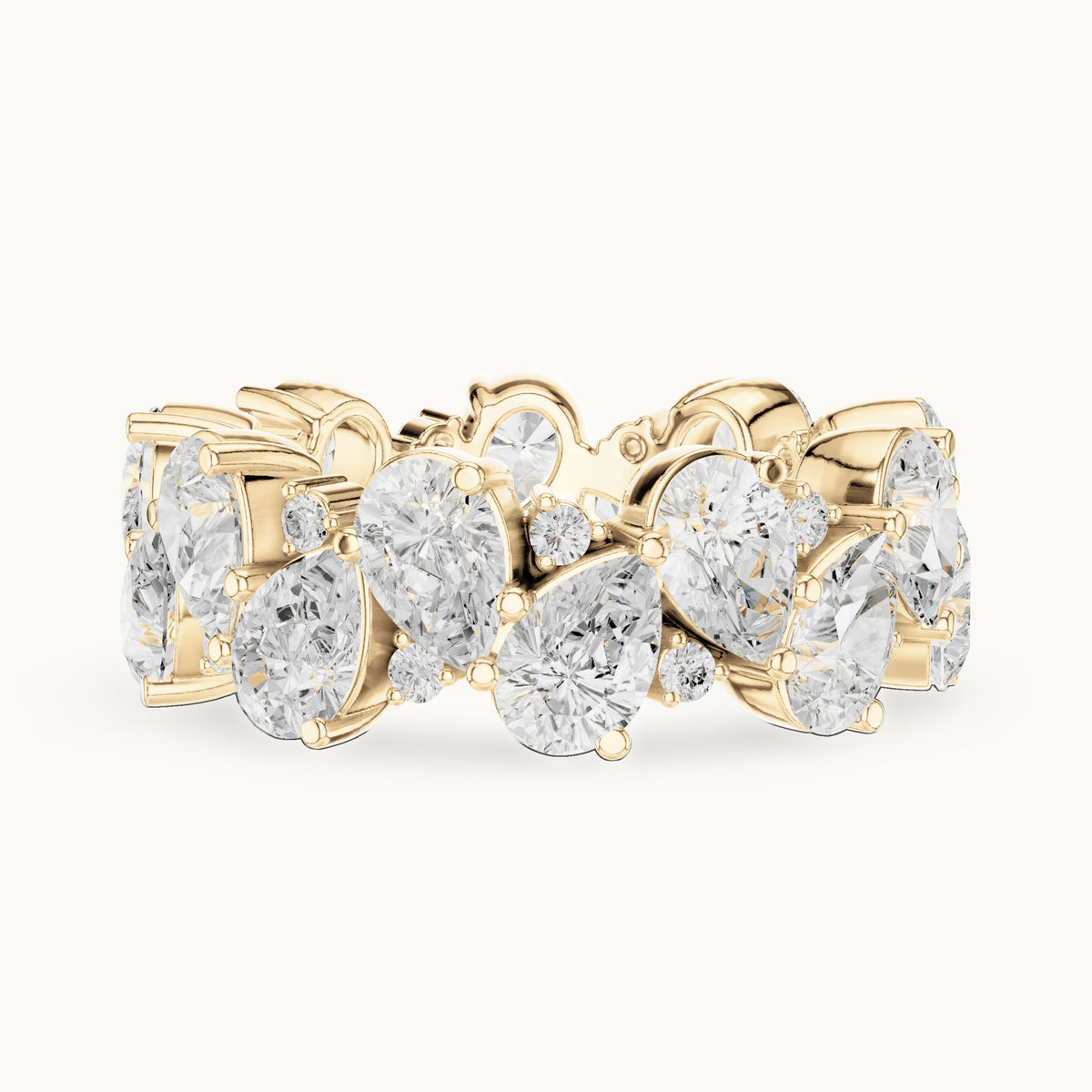 Pear and round lab-grown diamond double-row cluster full eternity band in yellow gold, 6.93 CT TW, view 3