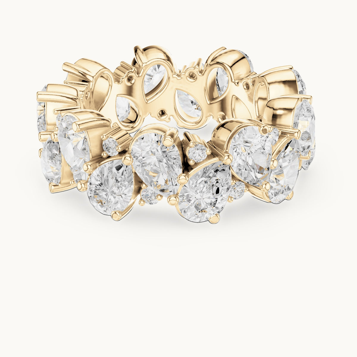 Pear and round lab-grown diamond double-row cluster full eternity band in yellow gold, 6.93 CT TW, view 4