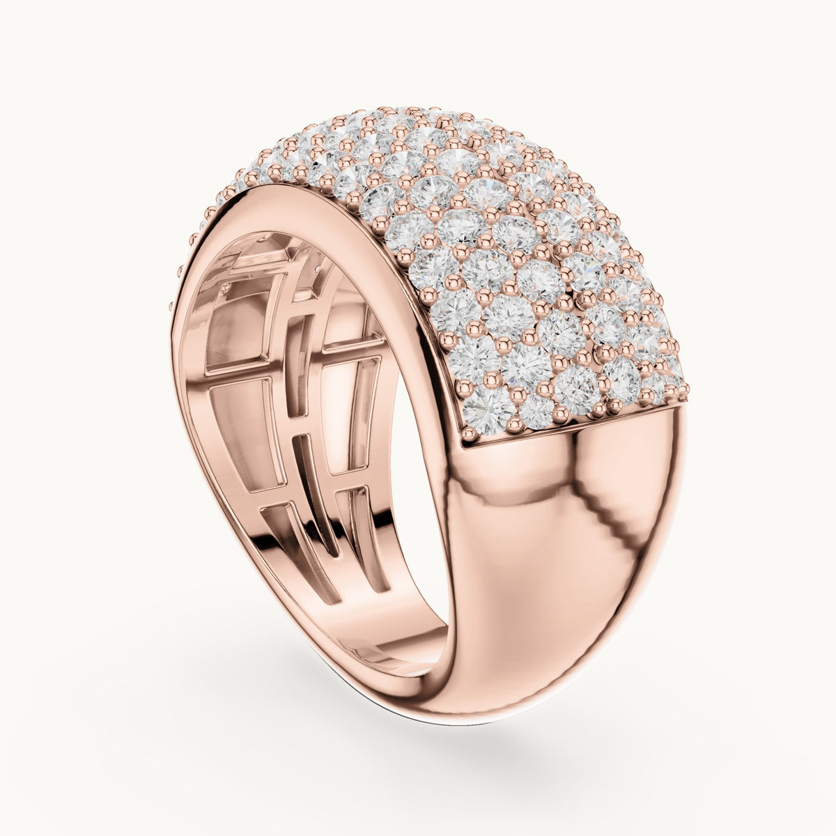 Round lab-grown diamond pavé dome ring in rose gold, 1.792 CT TW, view 1