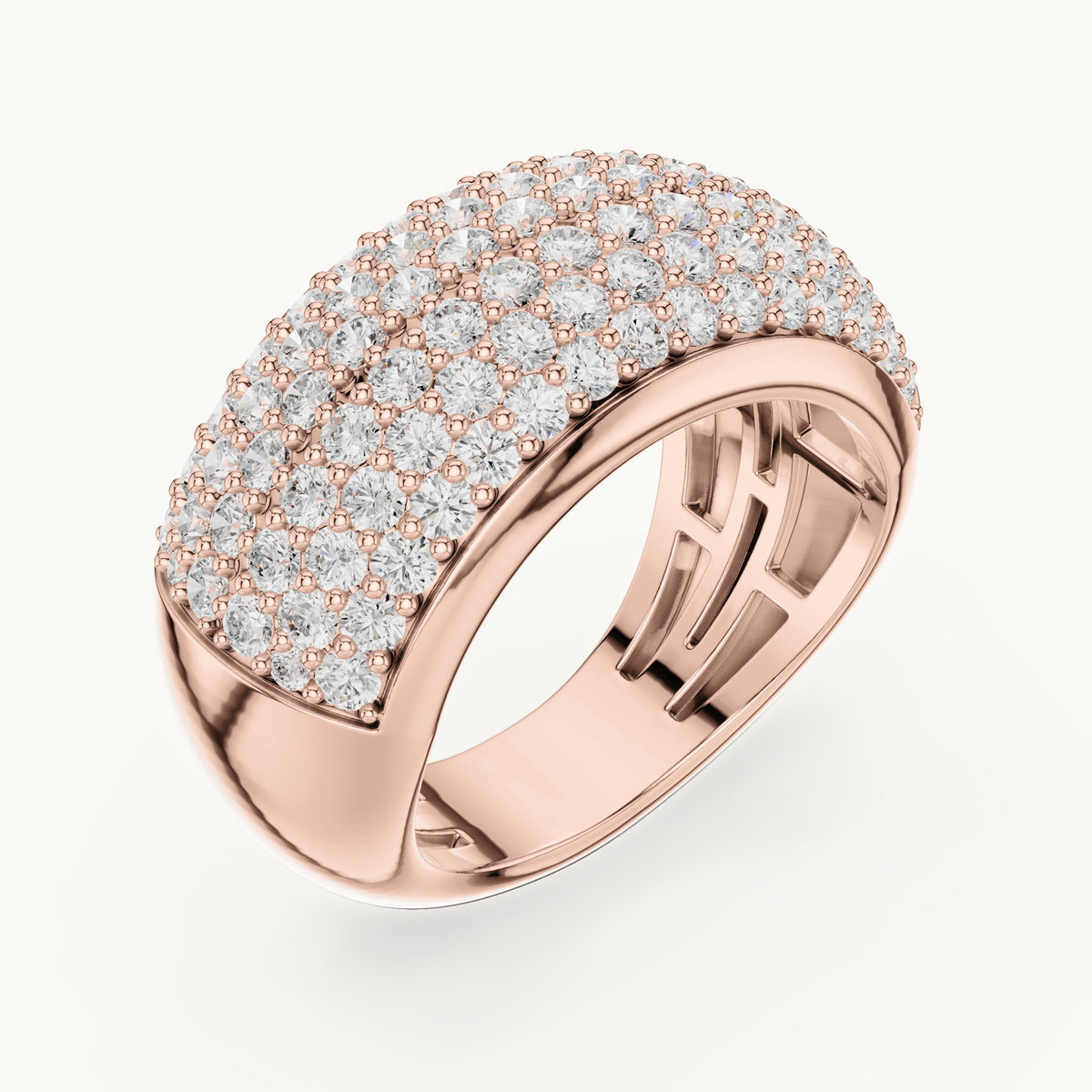 Round lab-grown diamond pavé dome ring in rose gold, 1.792 CT TW, view 2