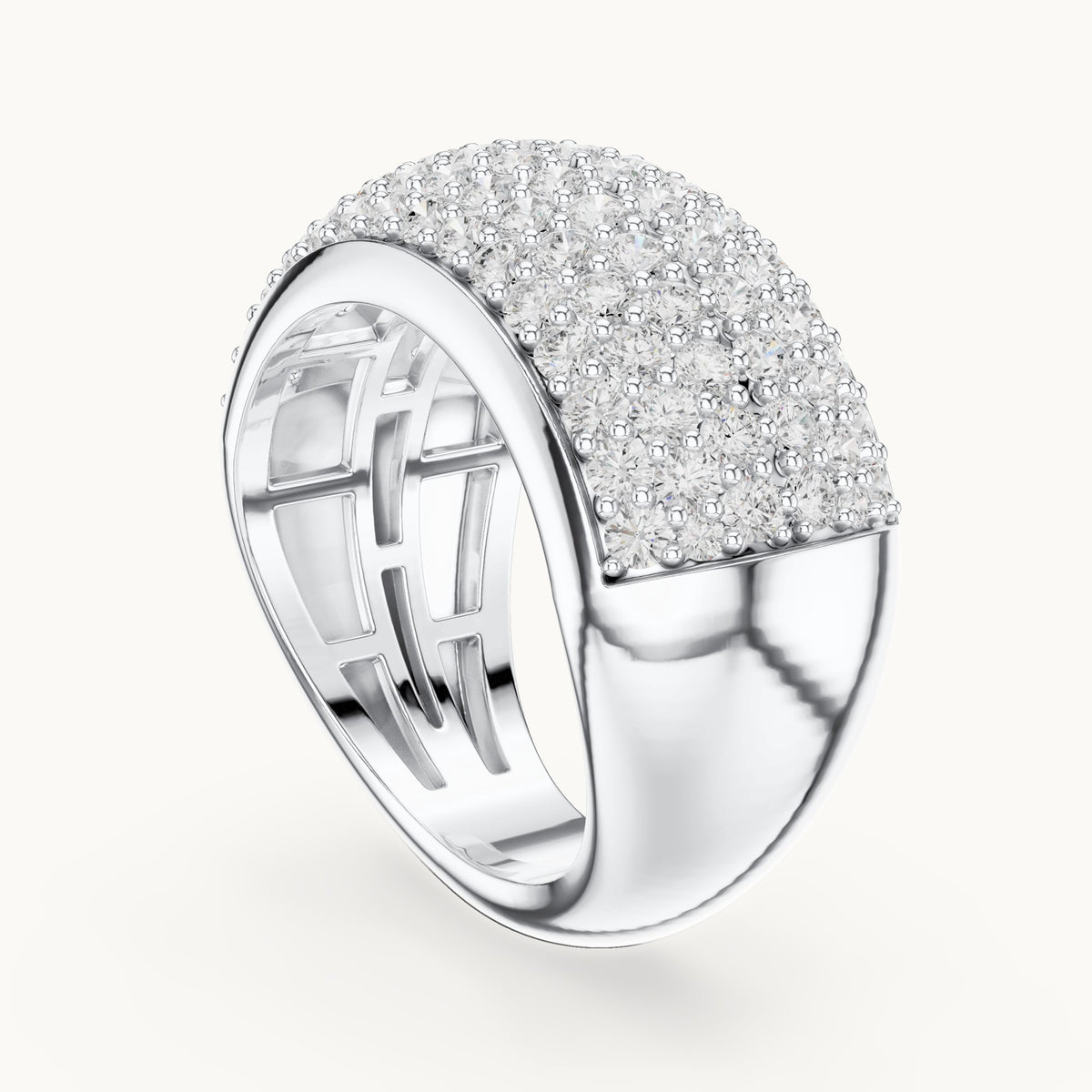Round lab-grown diamond pavé dome ring in white gold, 1.792 CT TW, view 1