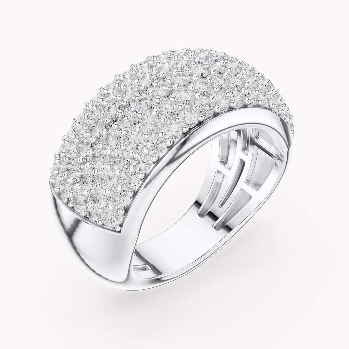 Round lab-grown diamond pavé dome ring in white gold, 1.792 CT TW, view 2